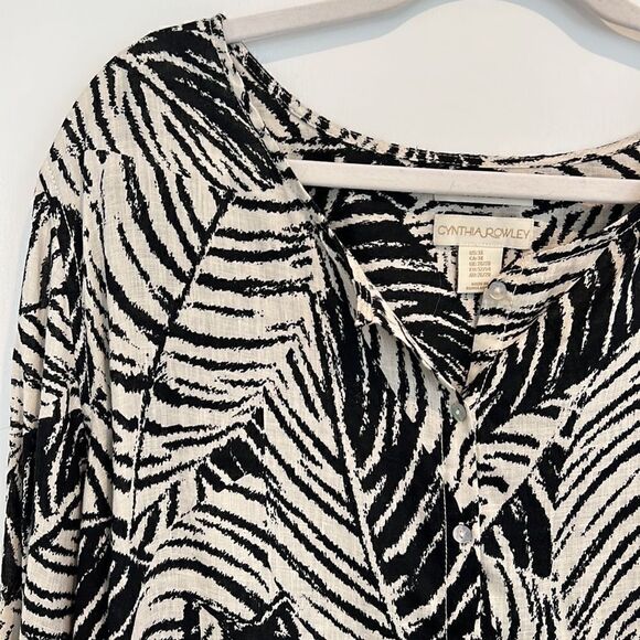 Cynthia Rowley 100% Linen Black & white Zebra animal print tunic blouse women 3X - Picture 14 of 15